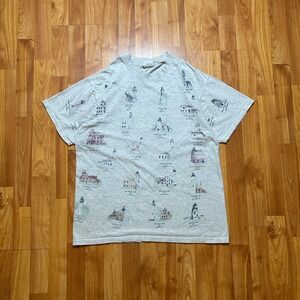 Vintage AOP Lighthouse Artisan Mens T-Shirt Large Gray Great Lakes USA